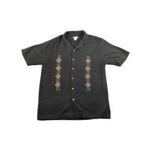 Half Moon Bay Black Silk Short Sleeve Camp Shirt Mens M Embroidered Button Up